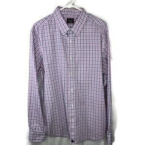 Men's UNTUCKit Plaid Blue Pink slim fit wrinkle Free Cotton Button-up Shirt XL 